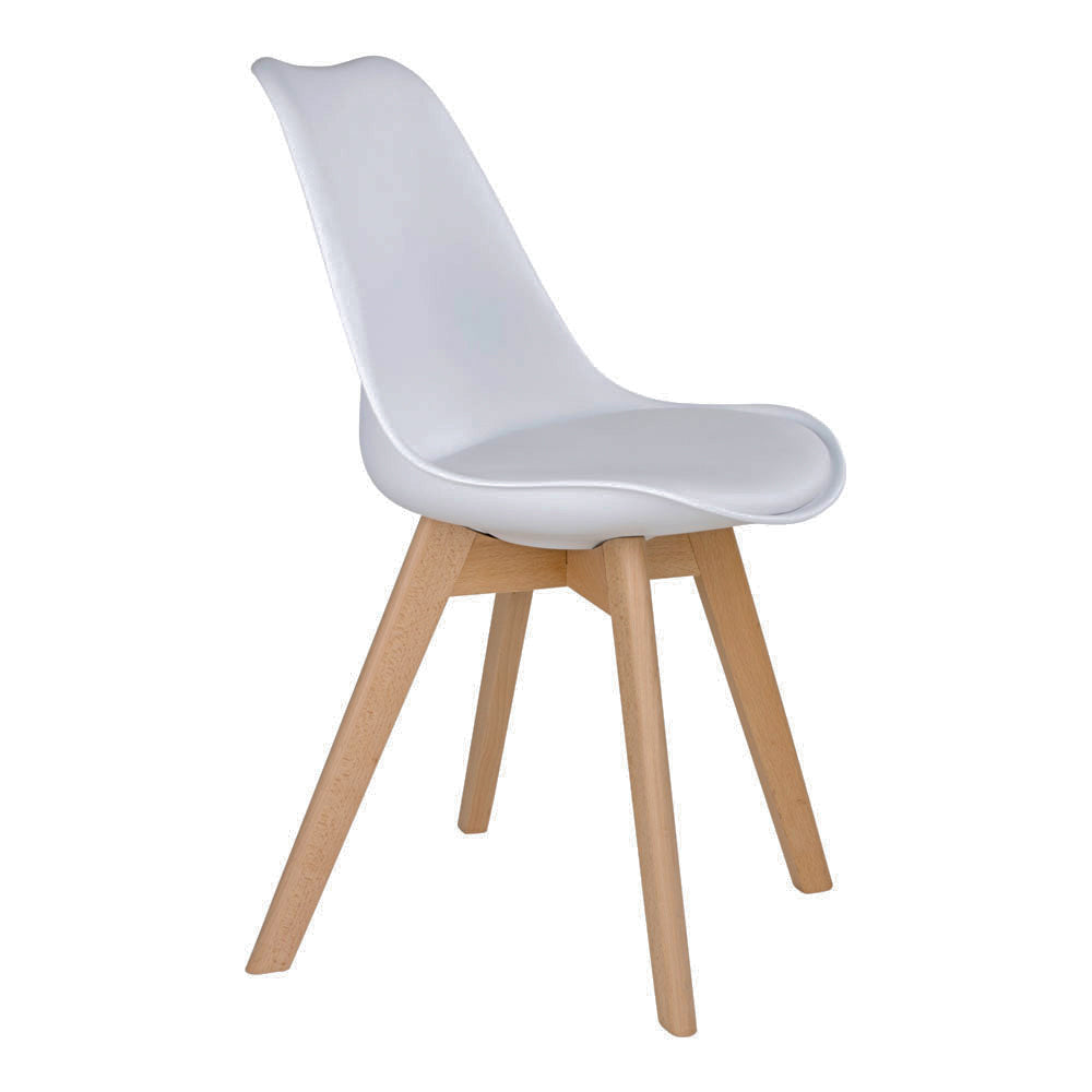 Design Stuhl DELMO (2er Set) weiss + Holzbeine