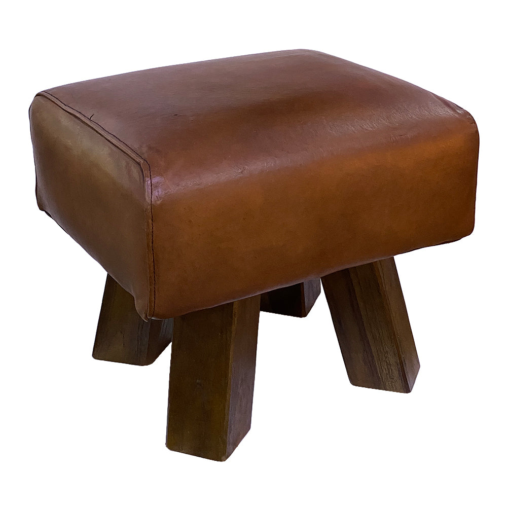 Leder Hocker MAXI-S Cognac ca. L40cm Teak