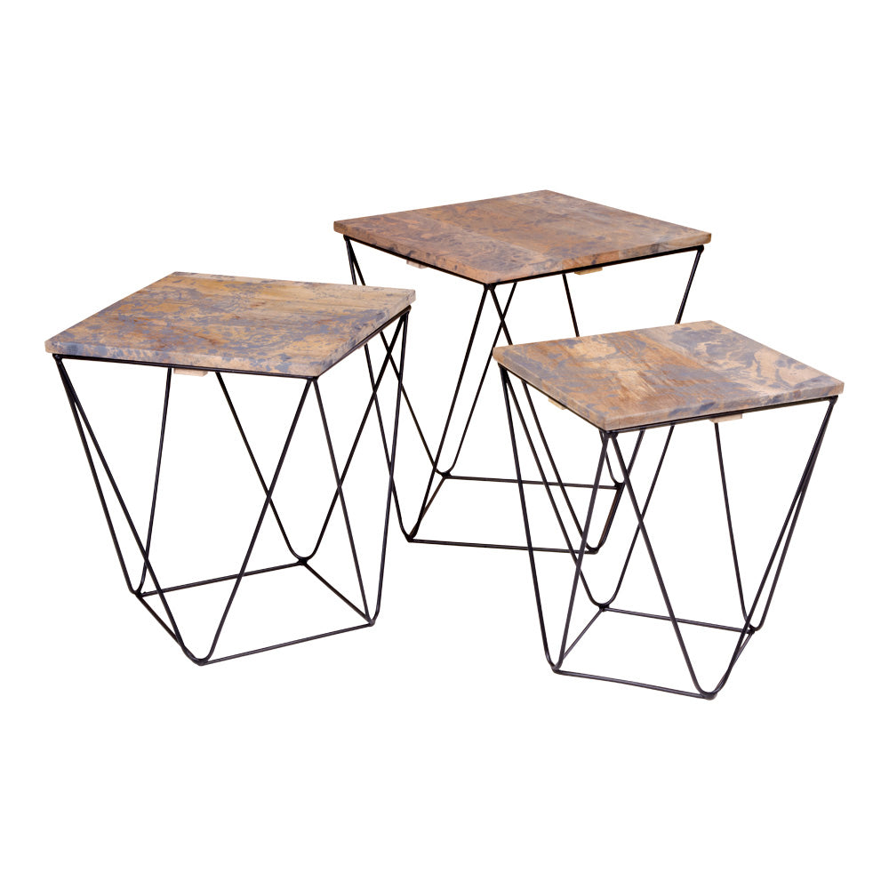 Design Beistelltisch-Set CHIRA 3-teilig Mango-Holz grau