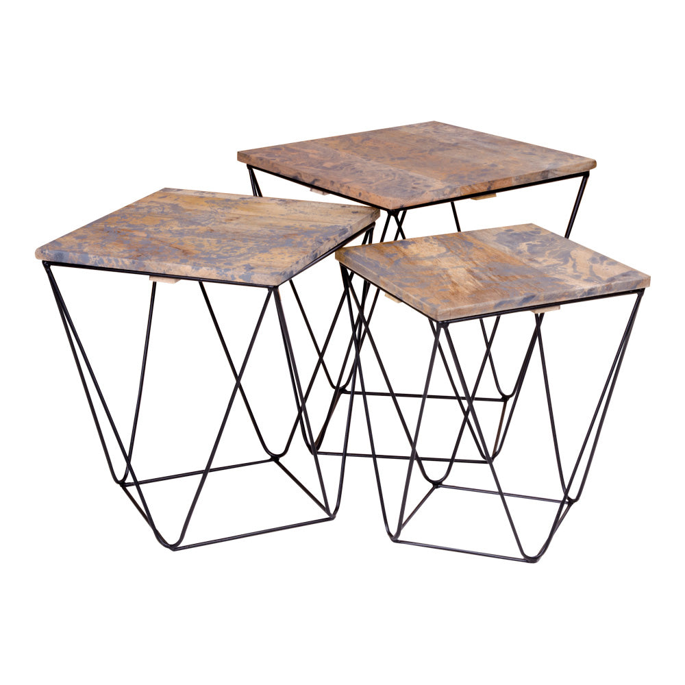 Design Beistelltisch-Set CHIRA 3-teilig Mango-Holz grau