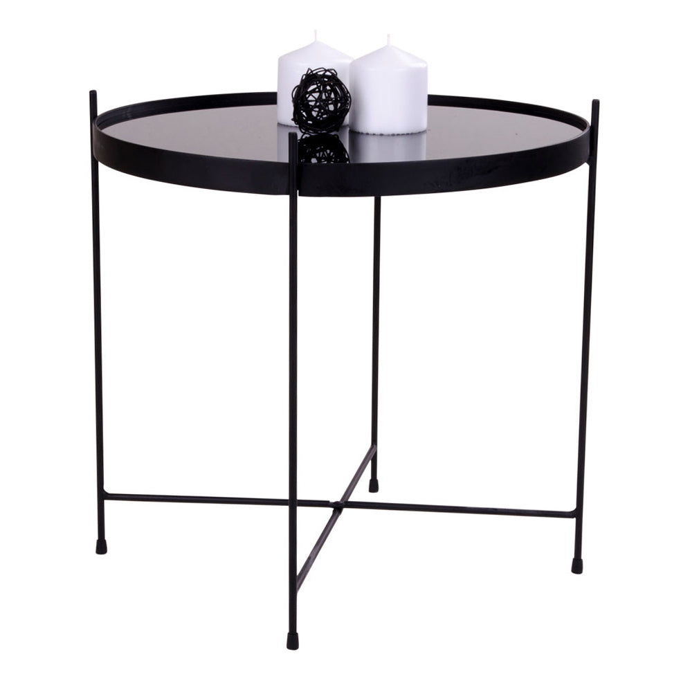 Eleganter Couchtisch VENEDIG schwarz Stahl Glas ca.ø48xH48cm