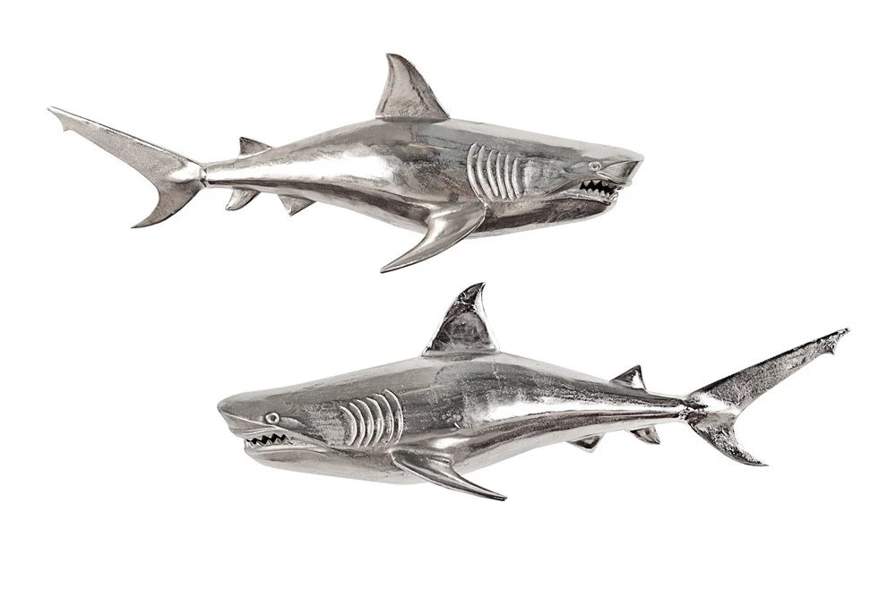 Wanddeko Haifisch 105cm SHARK silber Aluminium Maritim links