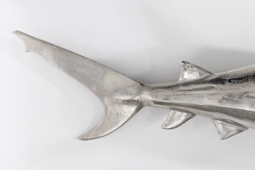 Wanddeko Haifisch 105cm SHARK silber Aluminium Maritim links