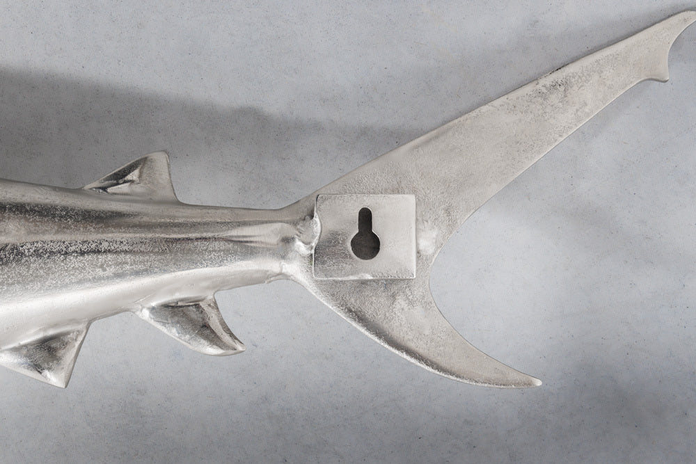 Wanddeko Haifisch 105cm SHARK silber Aluminium Maritim links