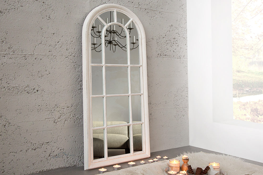 Shabby Chic Rundbogen-Fenster-Spiegel 140cm weiss-antik Landhaus