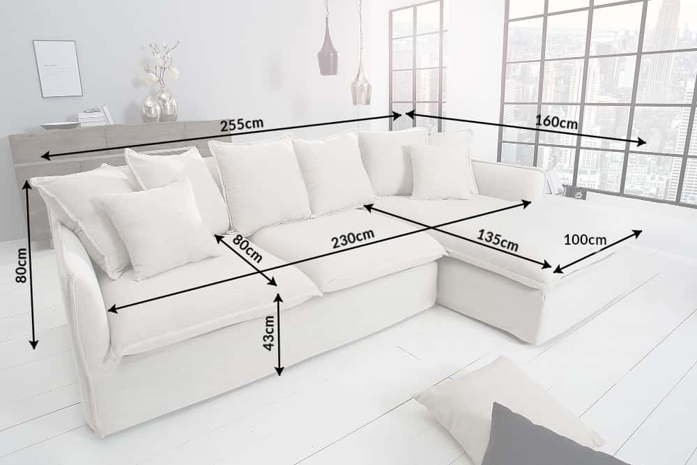 Gemütliches Hussen-Ecksofa PARADISO 255cm Bouclé grau Federkern