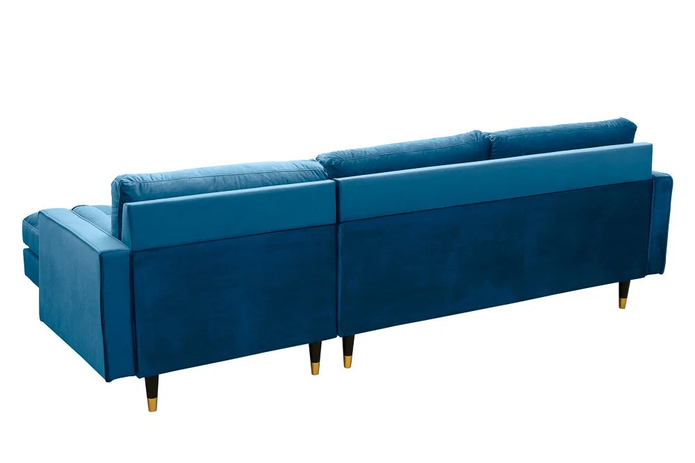 Ecksofa 260cm Ottomane beidseitig COMFORT blau Samt Federkern