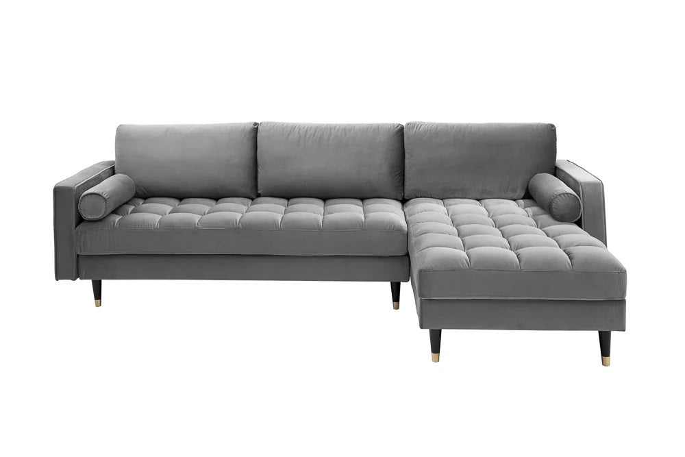 Ecksofa 260cm Ottomane beidseitig COMFORT grau Samt Federkern