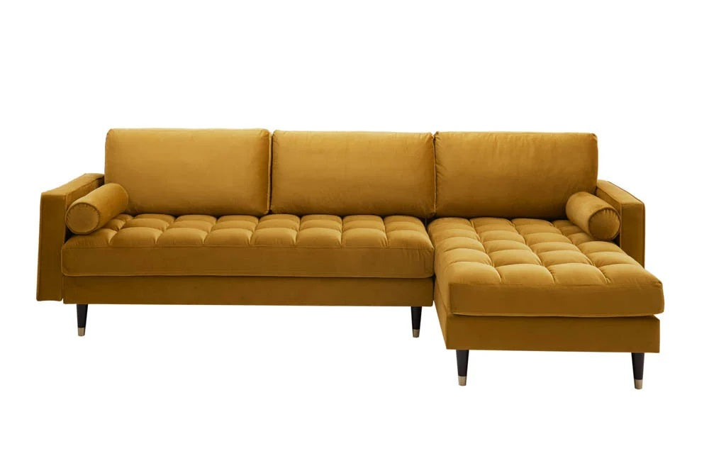 Ecksofa 260cm Ottomane beidseitig COMFORT senfgelb Samt Federkern