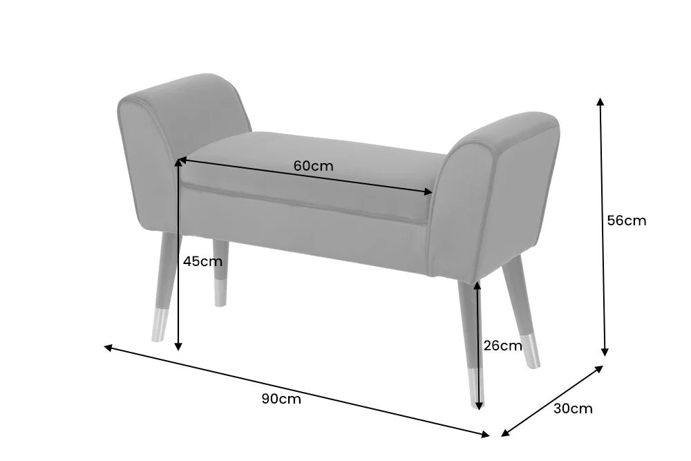 Elegante Sitzbank CAROLIN 90cm grau Samt Armlehne