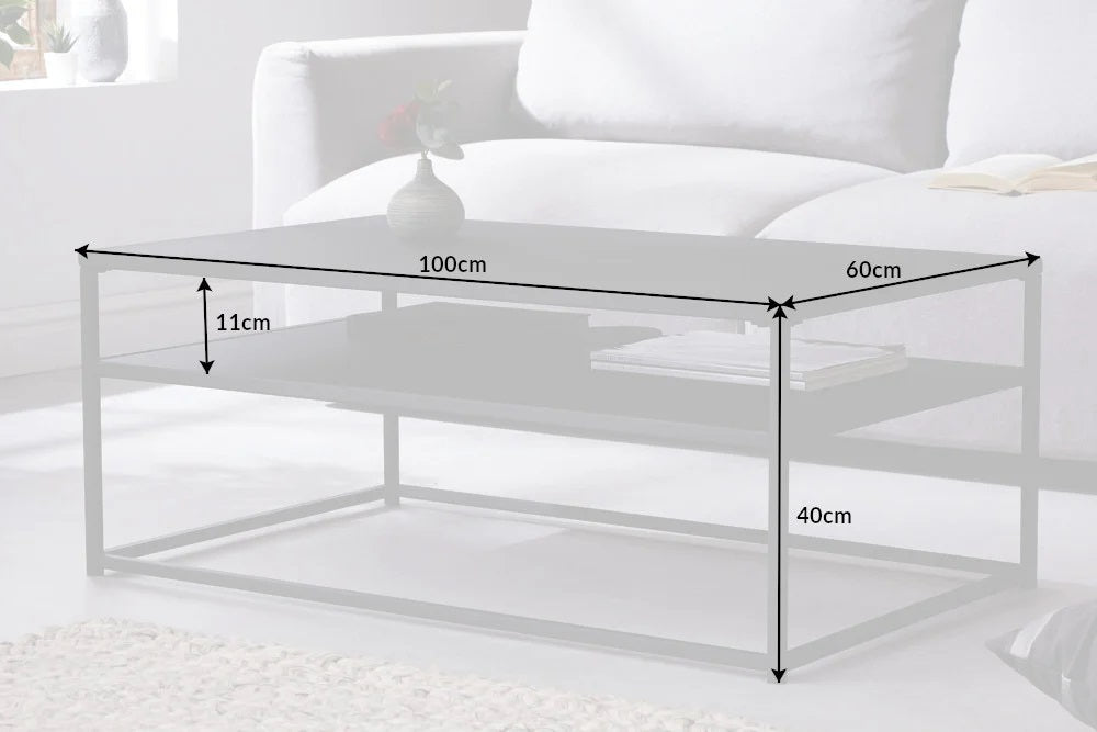 Eleganter Couchtisch mit Ablage ACERO 100cm schwarz Metall