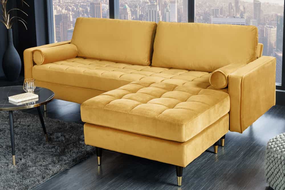 Modernes 3er Sofa 220cm COMFORT senfgelb Samt Federkern