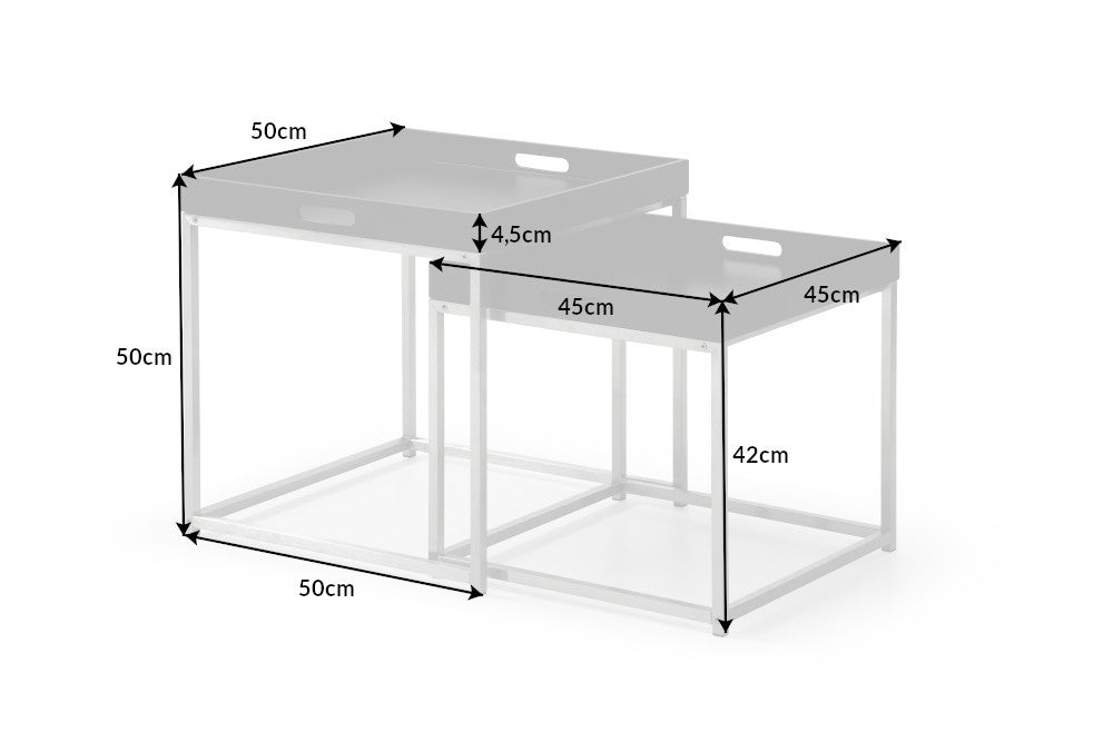 2er Beistelltisch-Set MENTO schwarz abnehmbare Tabletts 50cm Stahl