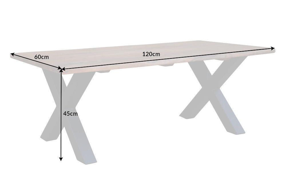 Massiver Couchtisch ARBOL 120cm Akazie natural Baumkante X-Gestell