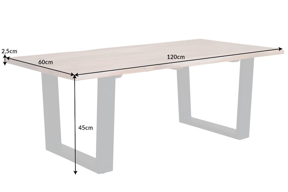 Massiver Couchtisch ARBOL 120cm Akazie natural Baumkante V-Gestell