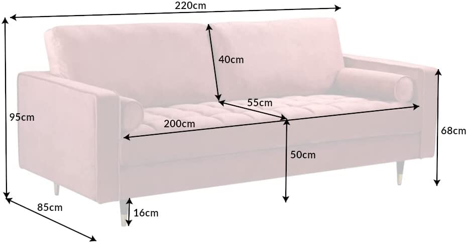 Modernes 3er Sofa 220cm COMFORT alt-rosa Samt Federkern