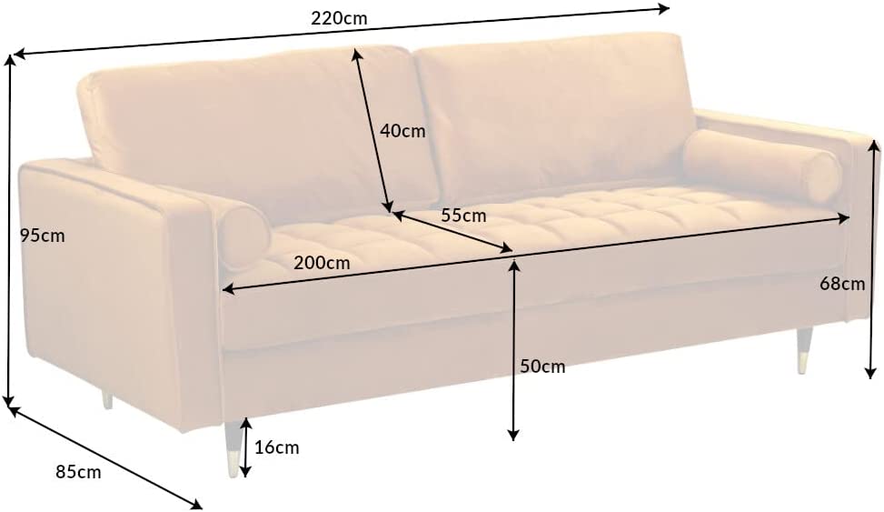 Modernes 3er Sofa 220cm COMFORT senfgelb Samt Federkern