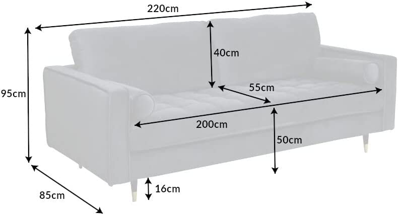 Modernes 3er Sofa 220cm COMFORT grau Samt Federkern