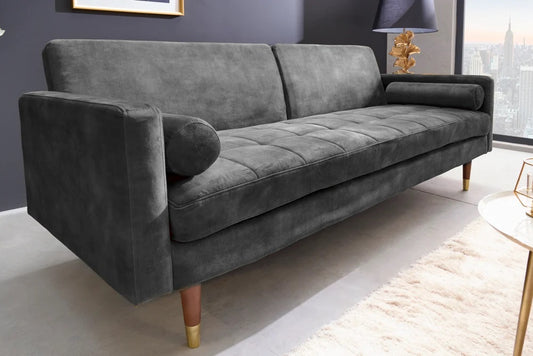 Elegantes Schlafsofa DIVANO 196cm grau Mikrovelours 3-Sitzer