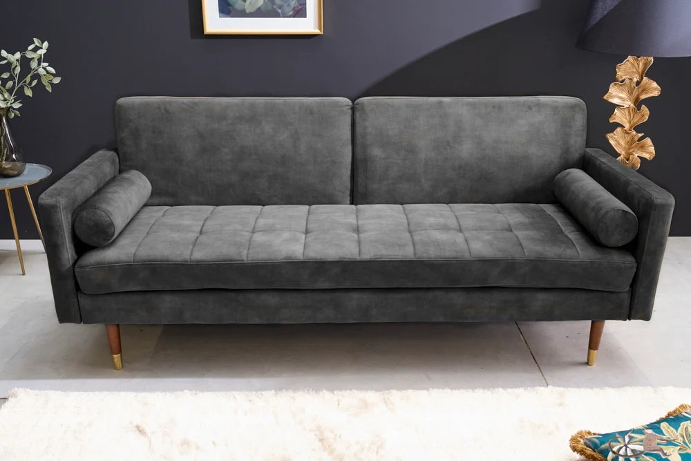 Elegantes Schlafsofa DIVANO 196cm grau Mikrovelours 3-Sitzer