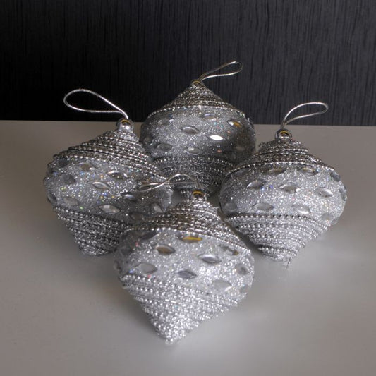 4er Set Christbaumkugeln Weihnachtsbaumschmuck SILVER PEARL