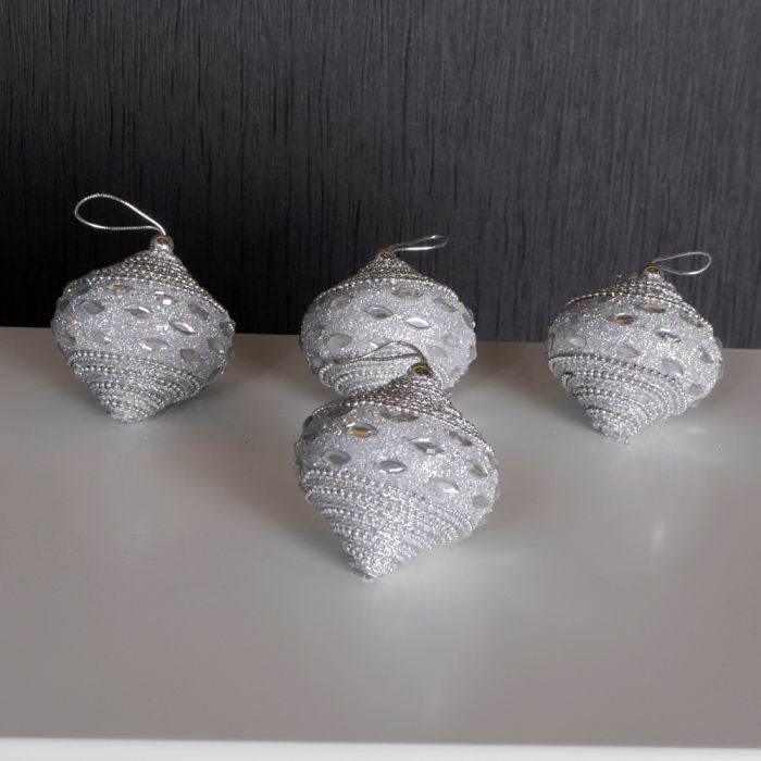 4er Set Christbaumkugeln Weihnachtsbaumschmuck SILVER PEARL