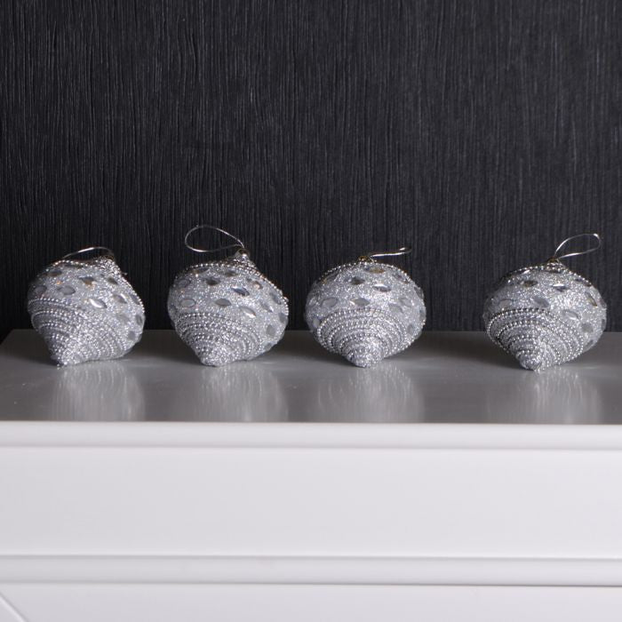 4er Set Christbaumkugeln Weihnachtsbaumschmuck SILVER PEARL