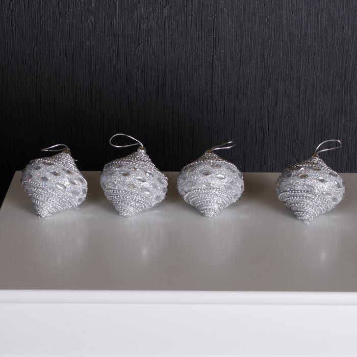 4er Set Christbaumkugeln Weihnachtsbaumschmuck SILVER PEARL