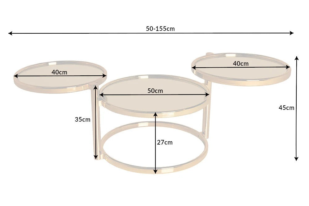 Moderner flexibler Glas-Couchtisch MOBILE ART 155cm gold