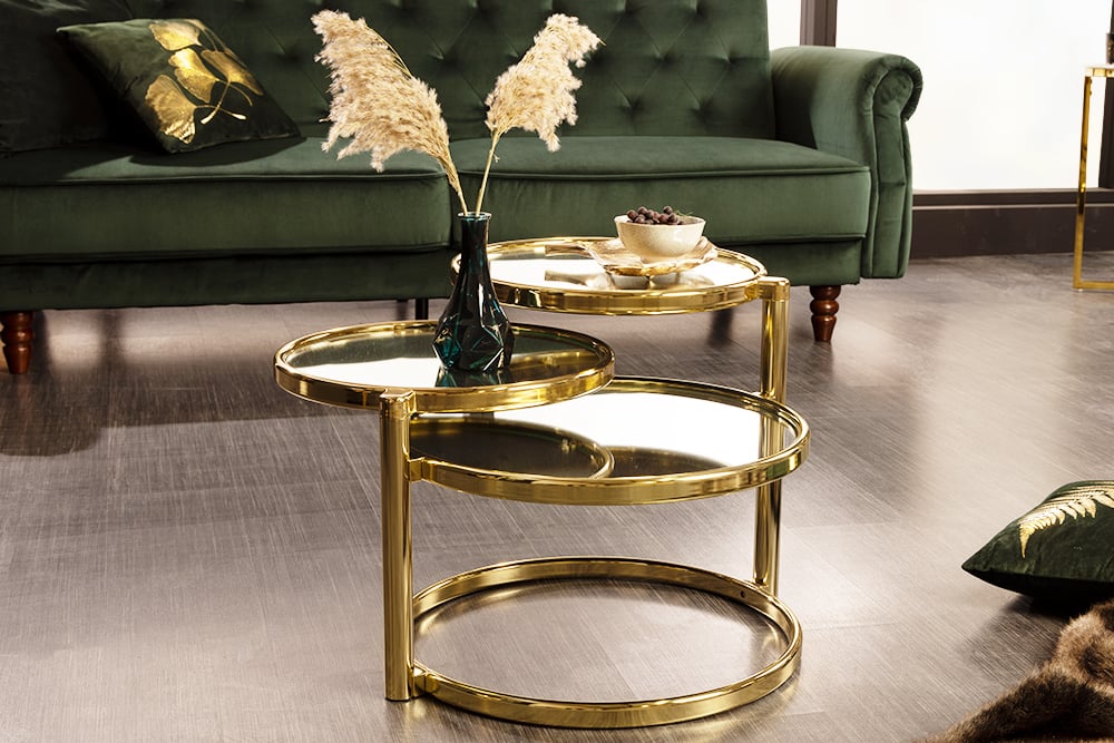 Moderner flexibler Glas-Couchtisch MOBILE ART 155cm gold