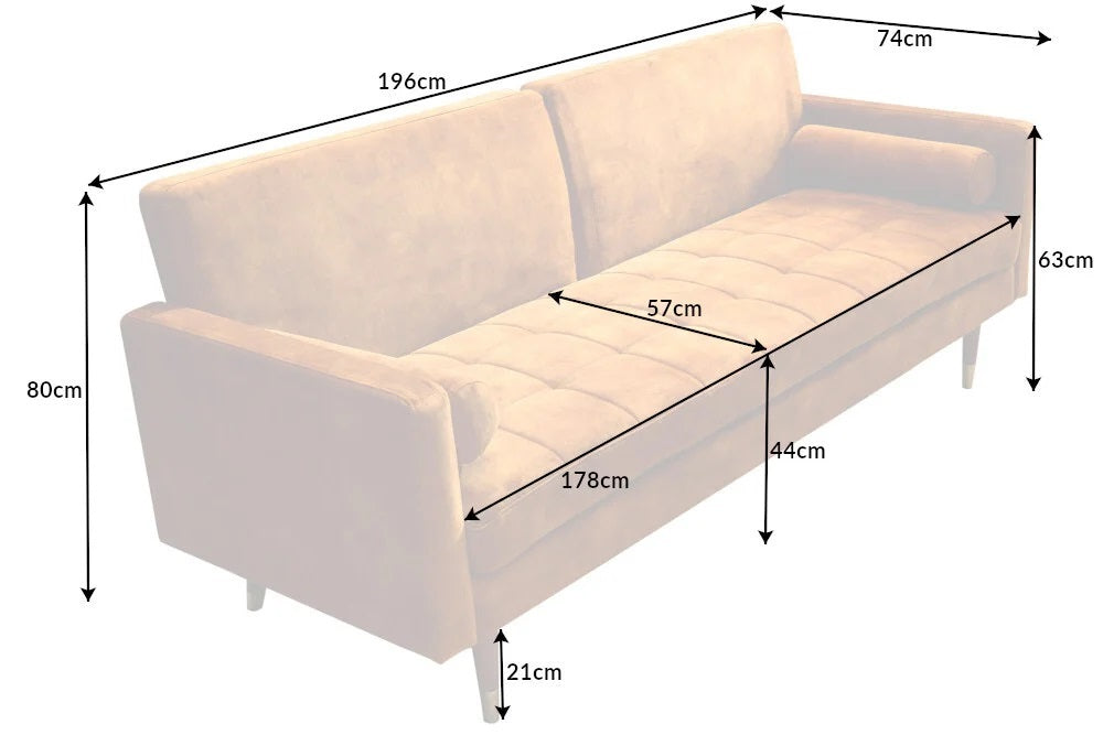 Elegantes Schlafsofa DIVANO 196cm senf-gelb Mikrovelours 3-Sitzer