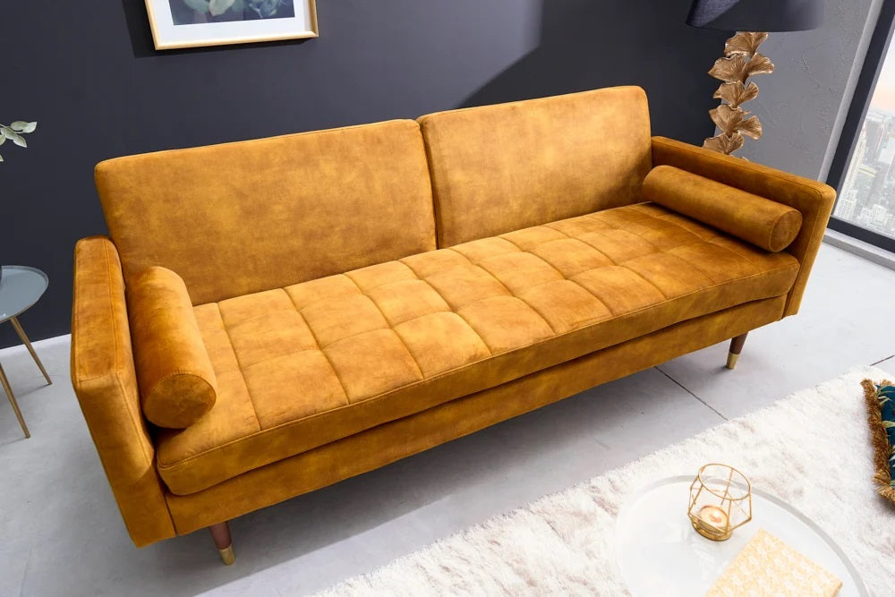 Elegantes Schlafsofa DIVANO 196cm senf-gelb Mikrovelours 3-Sitzer