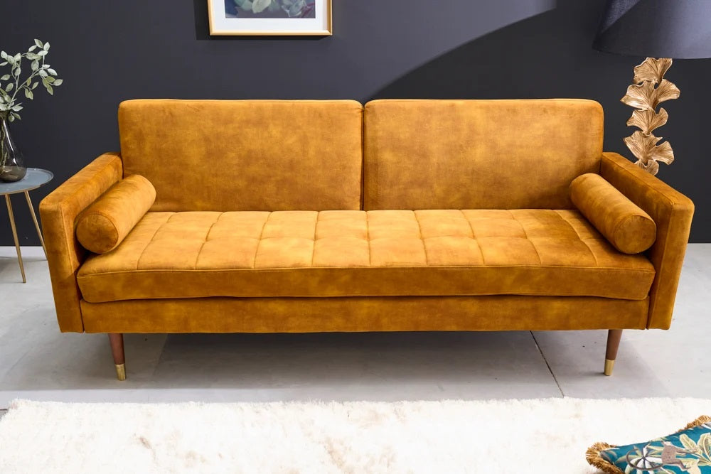 Elegantes Schlafsofa DIVANO 196cm senf-gelb Mikrovelours 3-Sitzer