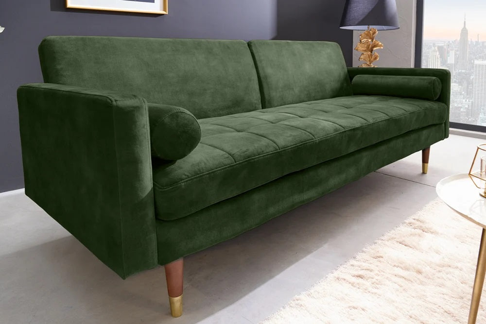 Elegantes Schlafsofa DIVANO 196cm grün Mikrovelours 3-Sitzer