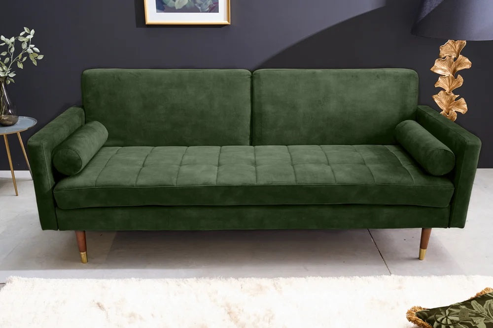 Elegantes Schlafsofa DIVANO 196cm grün Mikrovelours 3-Sitzer