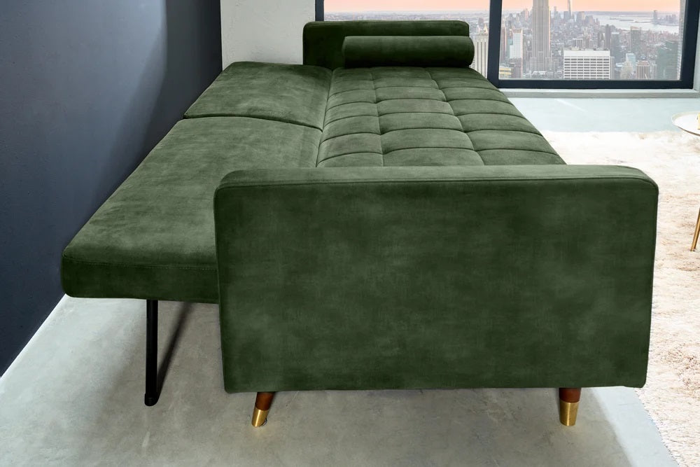 Elegantes Schlafsofa DIVANO 196cm grün Mikrovelours 3-Sitzer