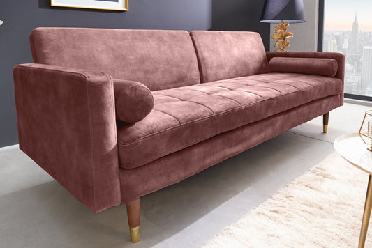 Elegantes Schlafsofa DIVANO 196cm altrosa Mikrovelours 3-Sitzer