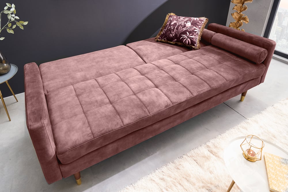 Elegantes Schlafsofa DIVANO 196cm altrosa Mikrovelours 3-Sitzer