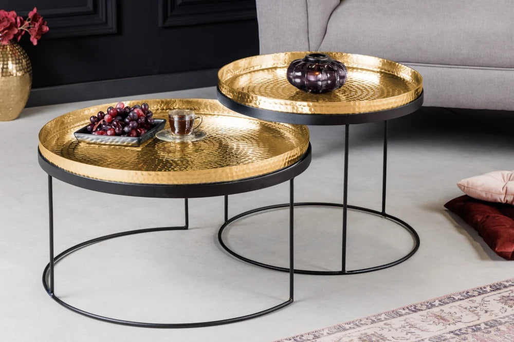 Modernes 2er Set Couchtisch MARTELLO schwarz gold