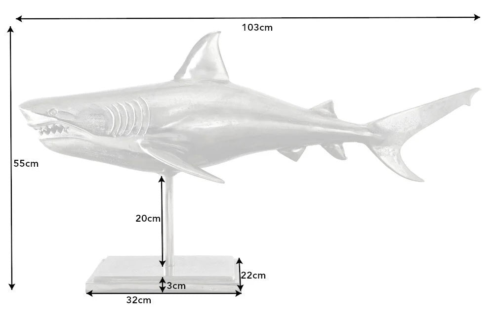 Deko-Figur Haifisch 103cm SHARK silber Aluminium Maritim Hai Skulptur