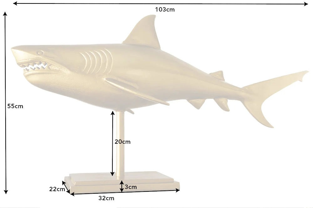 Deko-Figur Haifisch 103cm SHARK gold Aluminium Maritim Hai Skulptur