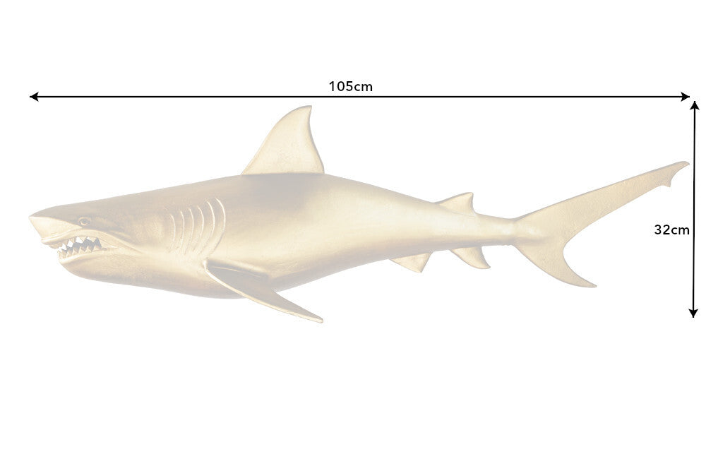 Wanddeko Haifisch 105cm SHARK gold Aluminium Maritim links