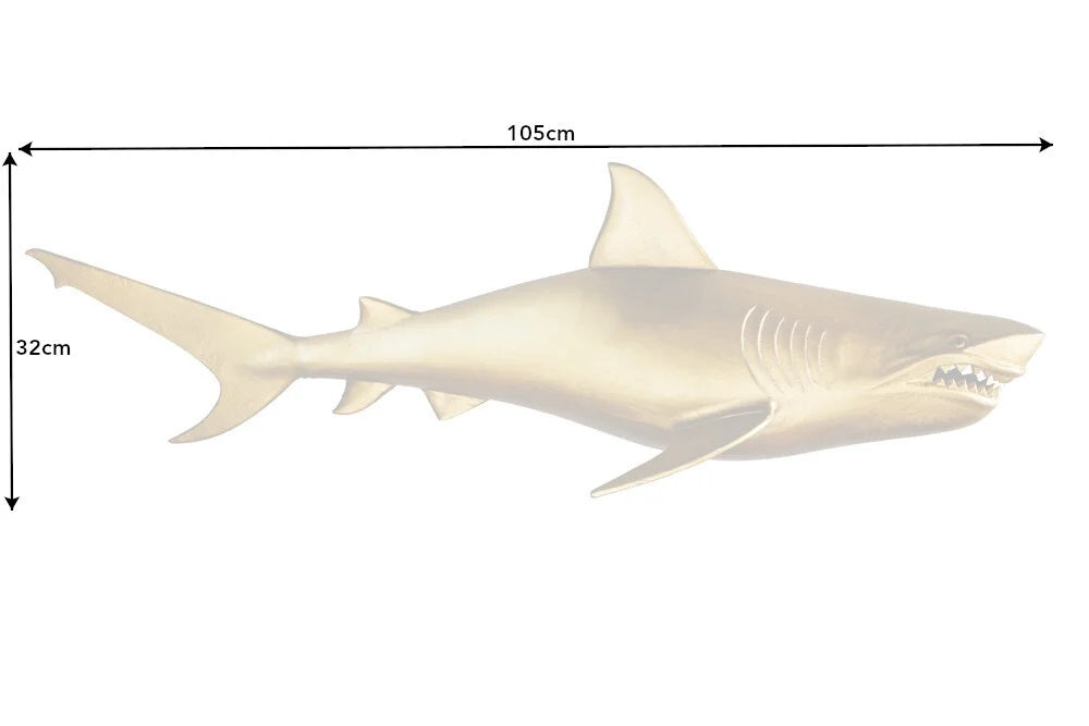 Wanddeko Haifisch 105cm SHARK gold Aluminium Maritim rechts