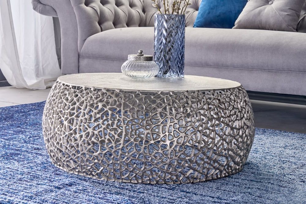 Extravaganter Couchtisch RIXOS ca.73cm silber Metall Handarbeit