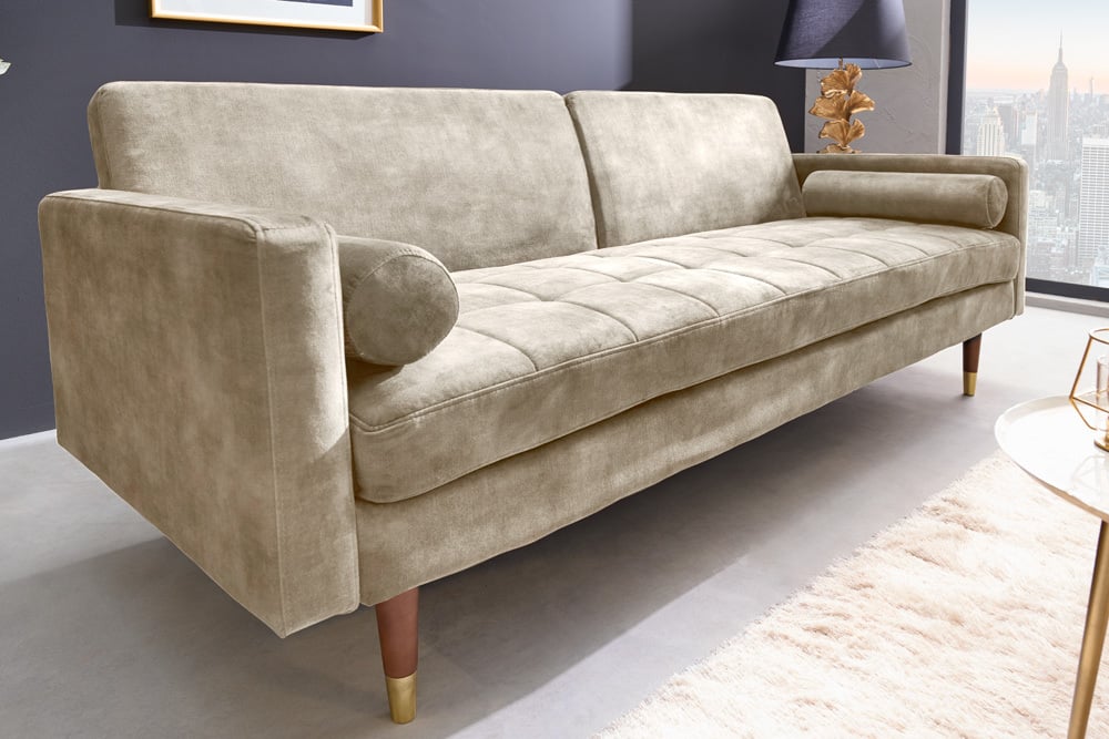 Elegantes Schlafsofa DIVANO 196cm champagner Samt 3-Sitzer