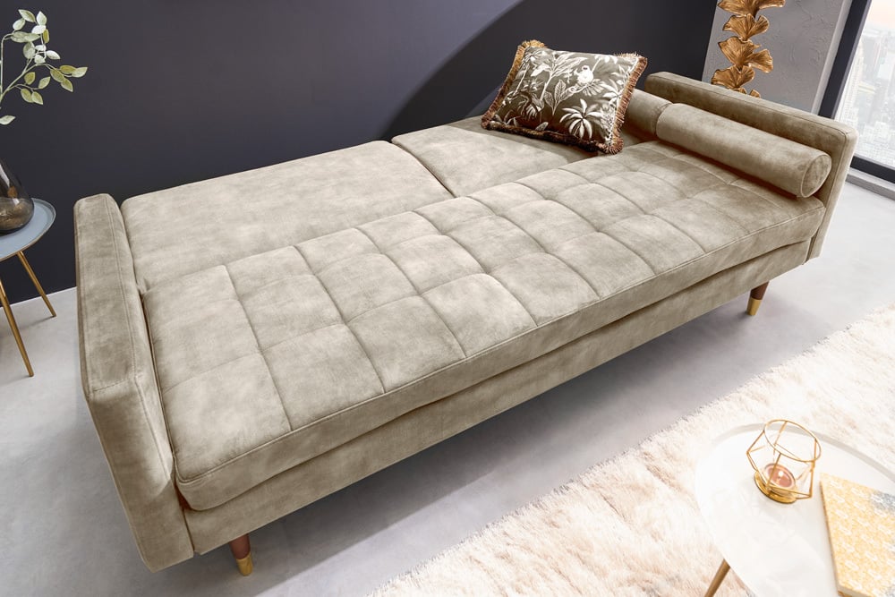 Elegantes Schlafsofa DIVANO 196cm champagner Samt 3-Sitzer