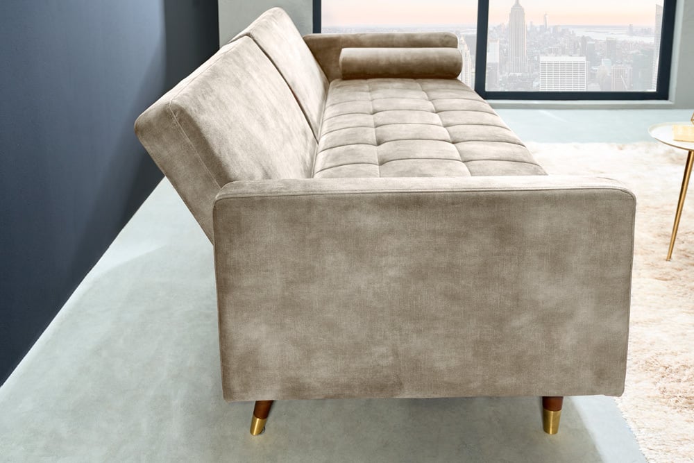 Elegantes Schlafsofa DIVANO 196cm champagner Samt 3-Sitzer