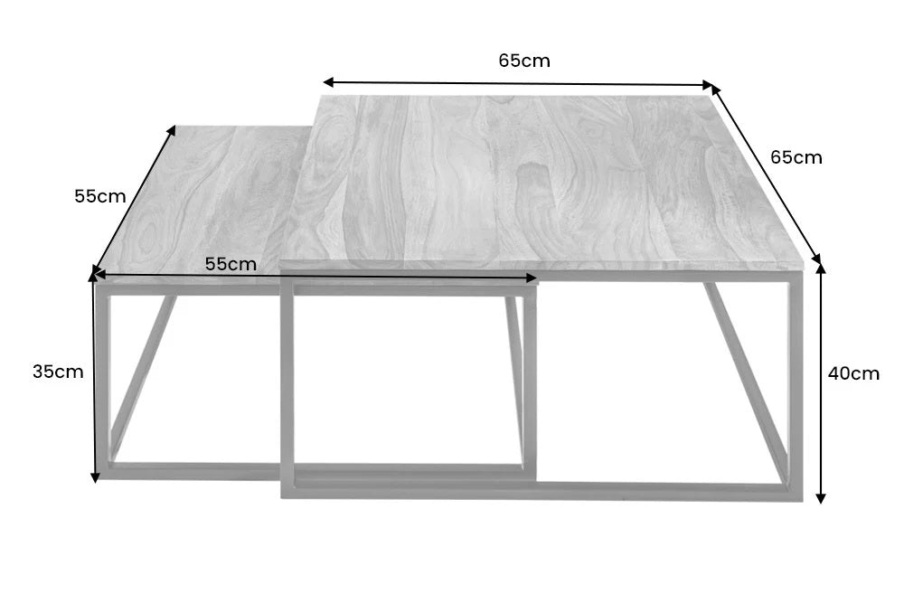 2er Set Design Couchtisch MENTA 65cm Natural Sheesham-Holz