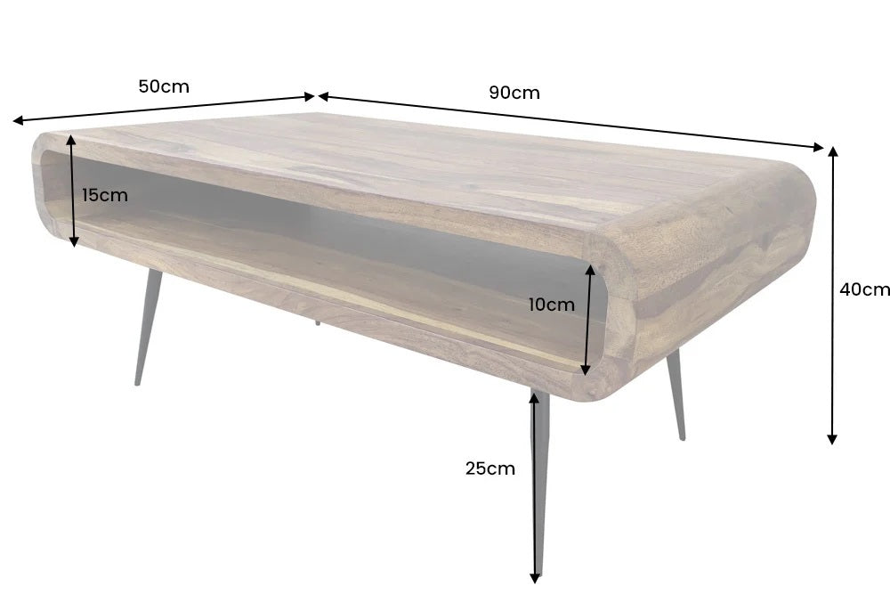 Puristischer Couchtisch ALINO 90cm massiv Sheesham natural Palisander