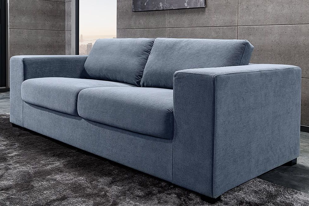 Lounge-Sofa NICE 220cm blau Cord Federkernpolsterung